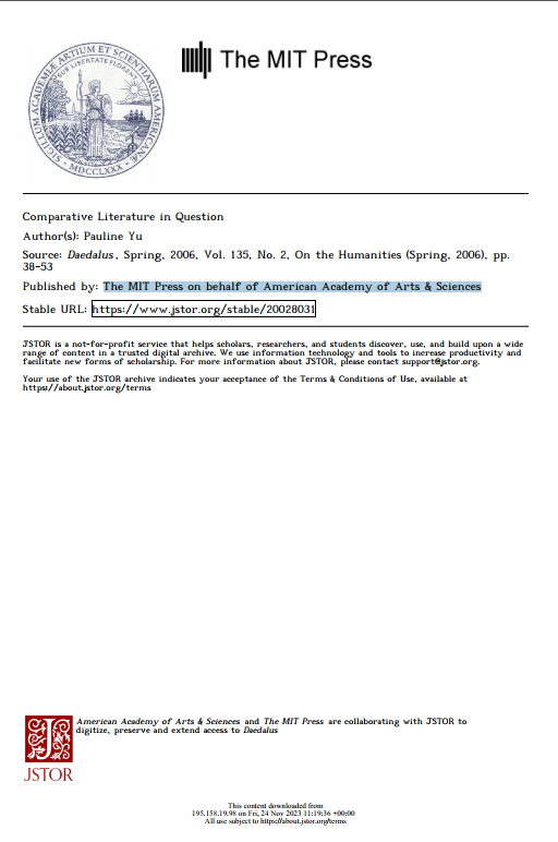 Comparative Literature in Question