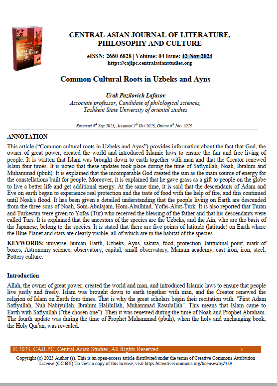 CENTRAL ASIAN JOURNAL OF LITERATURE, PHILOSOPHY
AND CULTURE