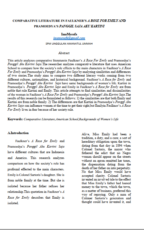 COMPARATIVE LITERATURE IN FAULKNER’S A ROSE FOR EMILY