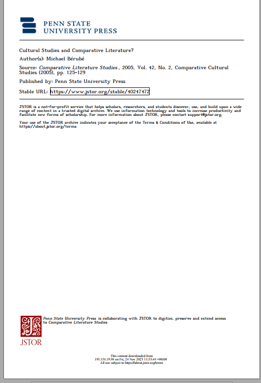 Cultural Studies and Comparative Literature?