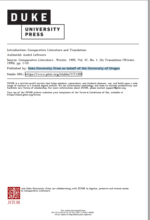  Comparative Literature and Translation