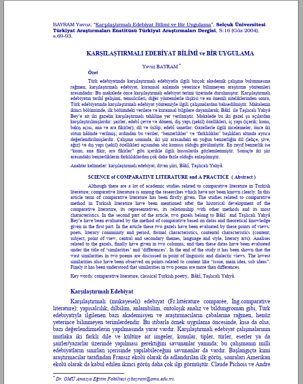Selçuk Üniversitesi
Türkiyat Araştırmaları Enstitüsü Türkiyat Araştırmaları Dergis