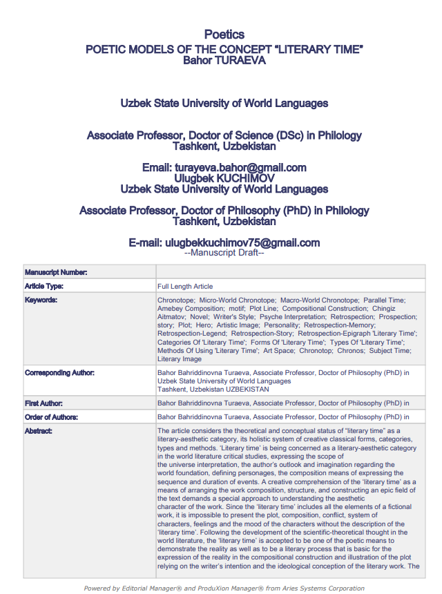 POETIC MODELS OF THE CONCEPT “LITERARY TIME”