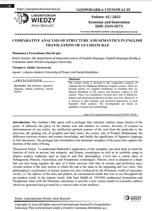 COMPARATIVE ANALYSIS OF STRUCTURE AND SEMANTICS IN ENGLISH TRANSLATIONS OF GULSHANI RAZ