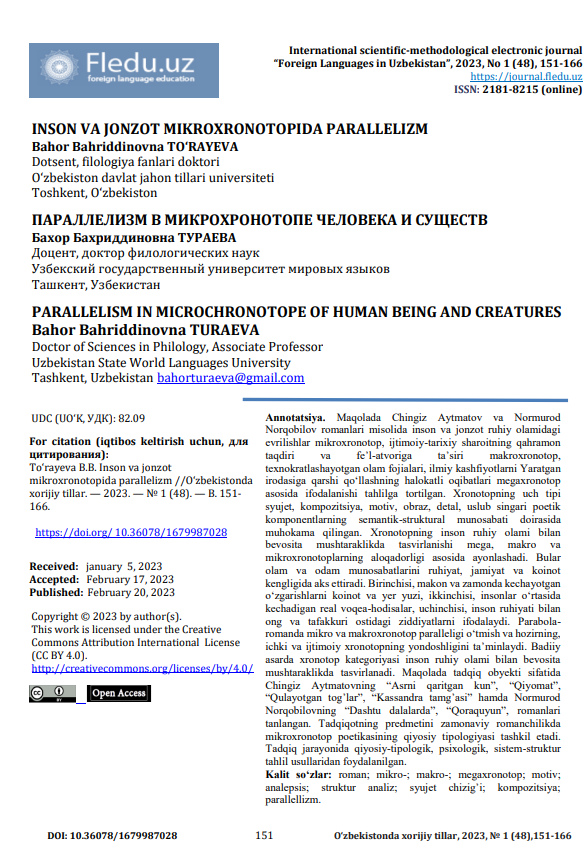 INSON VA JONZOT MIKROXRONOTOPIDA PARALLELIZM