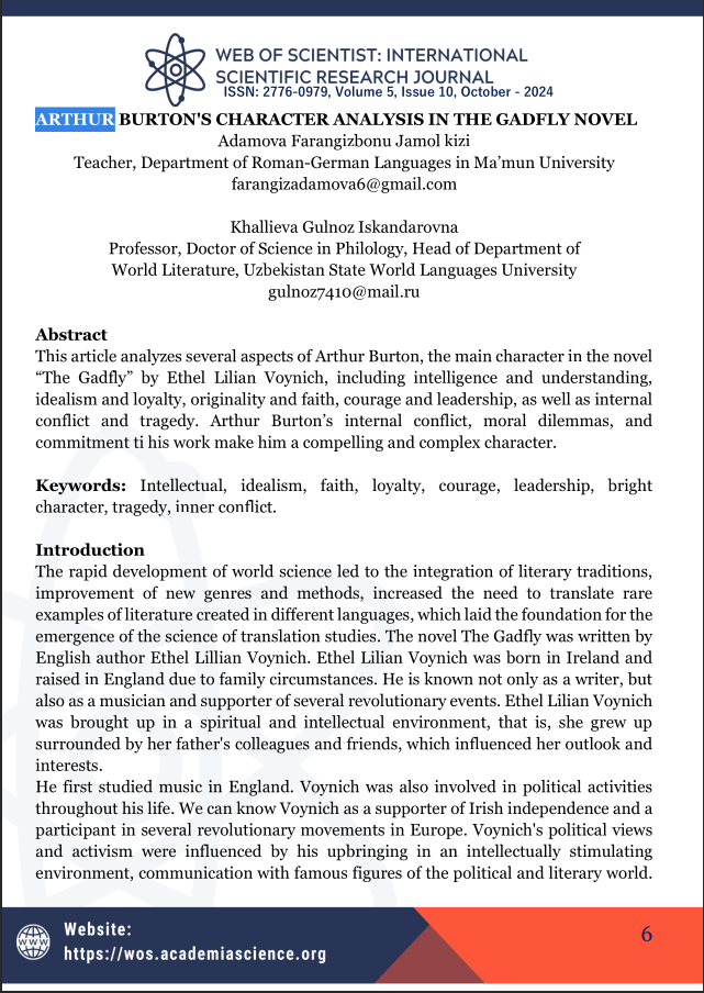 ARTHUR BURTON'S CHARACTER ANALYSIS IN THE GADFLY NOVEL