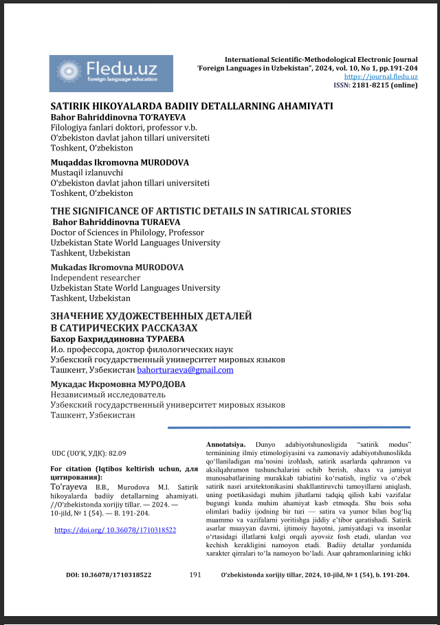 SATIRIK HIKOYALARDA BADIIY DETALLARNING AHAMIYATI